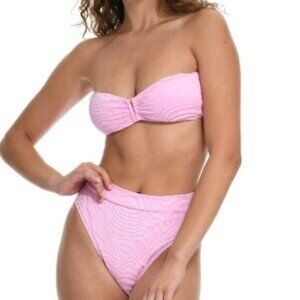 Sunshine 79 Groovy Swirl Bandeau Bikini 8 Pink High Waisted Bottom NEW